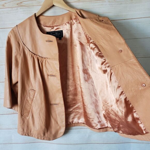 Vintage Jerry Lewis Leather Cropped Round Neck Button Front Jacket Women's Small - Picture 12 of 16